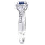 Blue and White Sapphire Engagement Ring with a Stunning Diamond Halo from Yaffie Signature Collection.