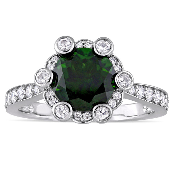 A captivating engagement ring from Yaffie Signature Collection adorned with white gold, chrome diopside, white sapphire, and 1/2ct TDW diamond in a quad formation.