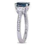 Engage with Elegance: Yaffie Signature White Gold Ring with London Blue Topaz & Sparkling Diamonds