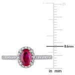 Yaffie Ruby and Diamond Halo Engagement Ring from the Signature Collection in White Gold and Oval-Cut Design with 1/4ct TDW.