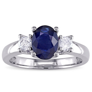 Blue Sapphire & Diamond Engagement Ring from Yaffie Signature Collection - Elegant Oval Shape & White Gold Finish