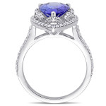 White Gold Double Teardrop Halo Engagement Ring with Pear-Cut Tanzanite and Dazzling Diamonds (3/4ct TDW) from the Yaffie Signature Collection.
