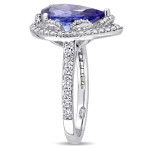White Gold Double Teardrop Halo Engagement Ring with Pear-Cut Tanzanite and Dazzling Diamonds (3/4ct TDW) from the Yaffie Signature Collection.