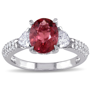 Yaffie Pink Tourmaline Heart Diamond 3-stone Ring from the Signature Collection in White Gold, with 1/5ct TDW.