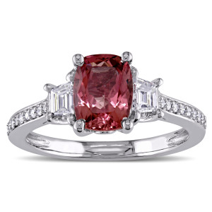 Signature Collection White Gold Pink Tourmaline and 3/4ct TDW Diamond 3-Stone Engagement Ring - Custom Made By Yaffie™