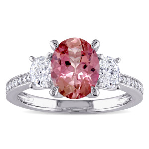 Yaffie Pink Tourmaline and Diamond Engagement Ring from the Signature Collection in White Gold (5/8ct TDW)