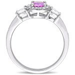 Elegantly crafted Yaffie White Gold Engagement Ring with Pink & White Sapphire and 1/8ct TDW Diamond Halo