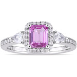 Yaffie Signature Collection: White Gold Engagement Ring with Pink & White Sapphires and 1/6ct TDW Diamond Halo