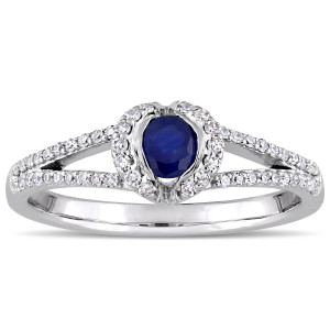 Signature Collection White Gold Sapphire and 1/3ct TDW Diamond Split Shank Halo Engagement Ring - Custom Made By Yaffie™