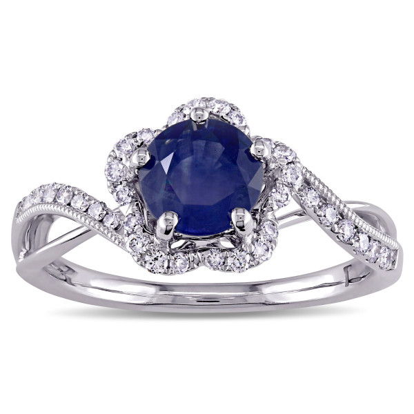 Yaffie Floral White Gold Engagement Ring with Sapphire and Diamonds.