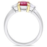 White Gold Ruby and White Sapphire 3-Stone Engagement Ring from Yaffie Signature Collection with Gold Prongs.