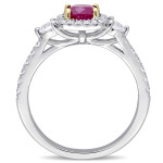 Yaffie White Gold Engagement Ring with Ruby, White Sapphire, and 1/3ct TDW Diamond in Gold Prongs, from the Signature Collection.