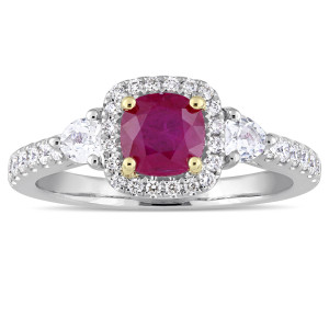 Yaffie White Gold Engagement Ring with Ruby, White Sapphire, and 1/3ct TDW Diamond in Gold Prongs, from the Signature Collection.