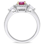 White Gold Ruby and Sapphire Engagement Ring with Diamond Accents by Yaffie Signature Collection