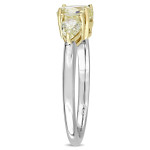 Engagement Ring with 3 Yellow Diamonds in White and Gold by Yaffie Signature Collection, with a total diamond weight of 1 3/5 carats in Oval and Pear Shapes.