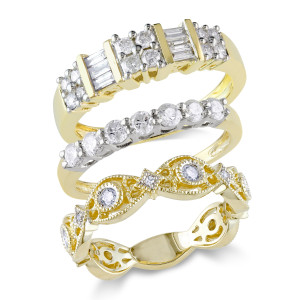 Sparkling Yaffie Signature Collection Gold Ring Set with Multi-Cut Diamonds and Infinity Design, perfect for Anniversaries - 3-Pieces included!
