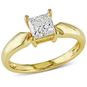 Signature Collection Gold 1ct TDW Princess-cut Diamond Solitaire Engagement Ring - Handcrafted By Yaffie™