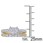 Yaffie 1ct TDW Princess-Cut Gold Bridal Set with Glittering Round and Sleek Baguette Diamonds