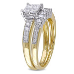 Yaffie 1ct TDW Princess-Cut Gold Bridal Set with Glittering Round and Sleek Baguette Diamonds