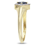 Engage with Elegance: Yaffie Gold Square Sapphire Ring with 1/10ct Diamond Halo from the Signature Collection.