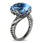 Yaffie™ Handcrafted Black Gold Blue Topaz Cocktail Ring with 1/10ct Diamond Sparkle - The Signature Collection!