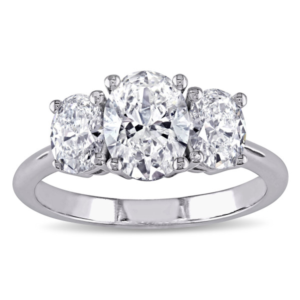 Oval-Shaped 3-Stone Diamond Engagement Ring in Yaffie White Gold Signature Collection, Certified with 1 1/2ct TDW