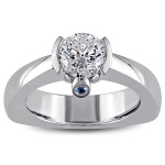 Grandeur in White Gold: Sapphire & 1ct TDW Diamond Ring from Yaffie Signature Collection