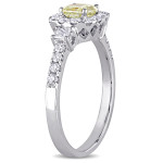White Gold Radiant-Cut Diamond Engagement Ring with Yellow & White Diamond Halo by Yaffie Signature Collection (1ct TDW)