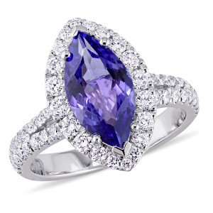 Yaffie Marquise Tanzanite & Diamond Halo Ring from the Signature Collection in White Gold.