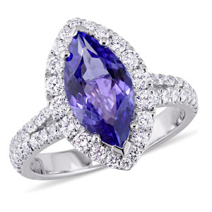 Sparkling Marquise Tanzanite & Diamond Engagement Ring from Yaffie Signature Collection