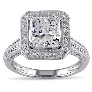 Signature White Gold Radiant Cut Diamond Ring with Sapphires, Tourmaline & 2.75ct TDW