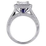 Certified Diamond Ring with White Gold, Sapphire Tourmaline, and 2 3/4ct Radiant Cut from Yaffie Signature Collection.