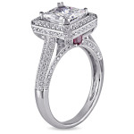 Certified Diamond Ring with White Gold, Sapphire Tourmaline, and 2 3/4ct Radiant Cut from Yaffie Signature Collection.