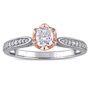 Yaffie 2-Toned Diamond Flower Halo Ring in White and Rose Gold with 5/8ct TDW from the Signature Collection