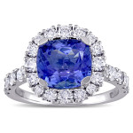 White Gold Engagement Ring with Cushion-Cut Tanzanite and 1ct TDW Diamond Halo from Yaffie Signature Collection.