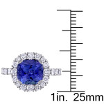 White Gold Engagement Ring with Cushion-Cut Tanzanite and 1ct TDW Diamond Halo from Yaffie Signature Collection.