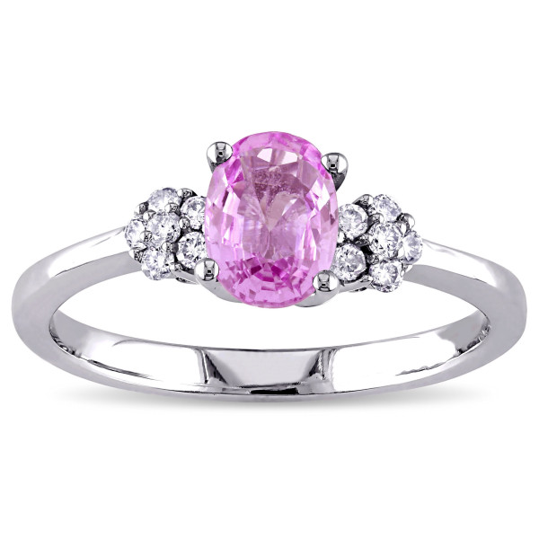 Pink Sapphire & Diamond Engagement Ring in White Gold by Yaffie Signature Collection