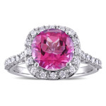 Pink Topaz & Diamond Halo Ring: Add Yaffie Signature Charm to Your Engagement in White Gold