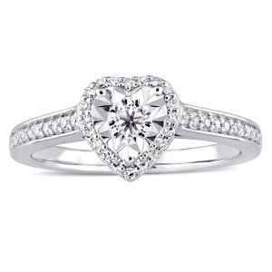 Heart Halo Diamond Engagement Ring - Yaffie Signature Collection in Sterling Silver with 1/3ct TDW