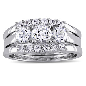 White Gold Yaffie Signature Collection with 1 3/4ct of Created White Sapphire in a Stunning 3-Stone 3-Piece Bridal Set.