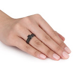 Yaffie™ Custom Black Diamond Bridal Set Ring in Silver and Black Rhodium, showcasing a stunning 1 CT. Diamond Total Weight.