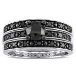 Yaffie ™ Handcrafted 3-Piece Bridal Set with 1 1/10ct TDW Black Diamond in Sterling Silver