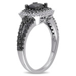 Yaffie ™ Custom Made Sterling Silver Princess Engagement Ring with 1 1/2ct TDW Black and White Diamond Halo Design on a Split Shank.