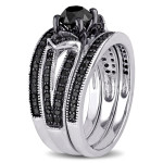 Yaffie ™ Handcrafted Split Shank Bridal Set with 1 1/4ct TDW Black Diamond in Sterling Silver