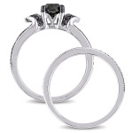 Yaffie ™ Handcrafted Split Shank Bridal Set with 1 1/4ct TDW Black Diamond in Sterling Silver