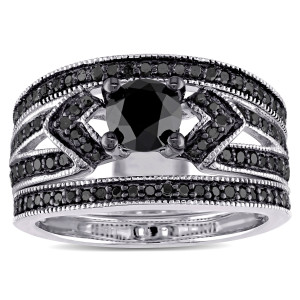 Yaffie ™ Handcrafted Split Shank Bridal Set with 1 1/4ct TDW Black Diamond in Sterling Silver