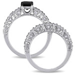 Yaffie ™ Sterling Silver Black and White Diamond Bridal Ring Set - Elegant 1 1/4ct TDW Creation