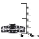 Yaffie ™ Sterling Silver Black and White Diamond Bridal Ring Set - Elegant 1 1/4ct TDW Creation