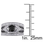 Yaffie ™ Custom 3-Piece Bridal Set: Split Shank Black and White Diamond Sparkle in Sterling Silver - 1 1/4ct TDW.