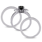 Yaffie ™ Custom 3-Piece Bridal Set: Split Shank Black and White Diamond Sparkle in Sterling Silver - 1 1/4ct TDW.